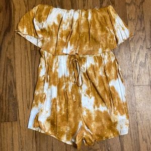 Small tan and white cow pattern Romper